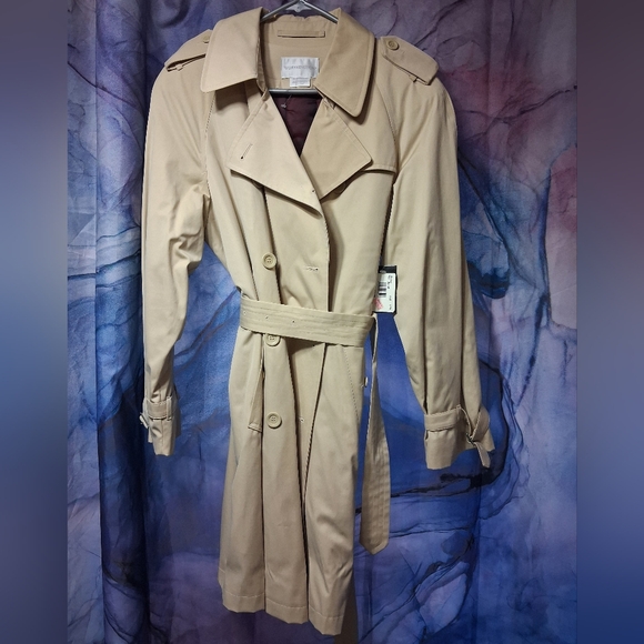 Worthington Khaki Pearl Beige Lightweight Trench Coat Belted M $160 NWT - Picture 2 of 12